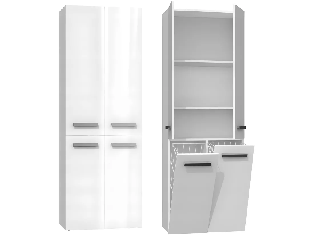 ELLOS | Armoire de salle de bain avec deux paniers | Poignées minimalistes | Dimensions : 174x60x30 | Colonne de rangement