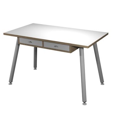 Bureau télétravail avec tiroirs - 120 cm - blanc/chêne - pieds métal blancs