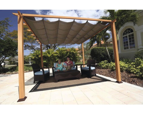 Aluminium pergola, Paragon Outdoor Florida paviljoen 10x10 met verstelbare zonwering 320 x 320 cm houtlook