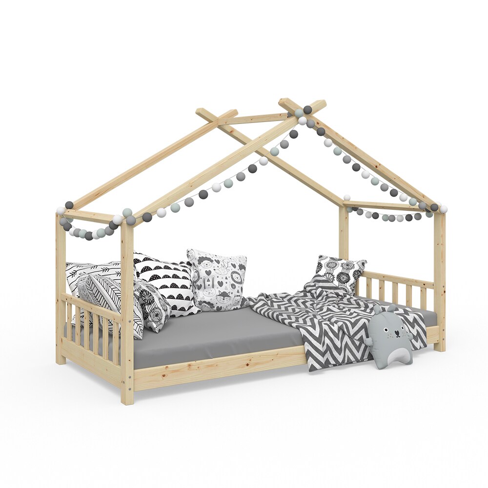 VitaliSpa Design Kinderbett Hausbett Natur Kinderhaus Holzbett 90x200 Massivholz