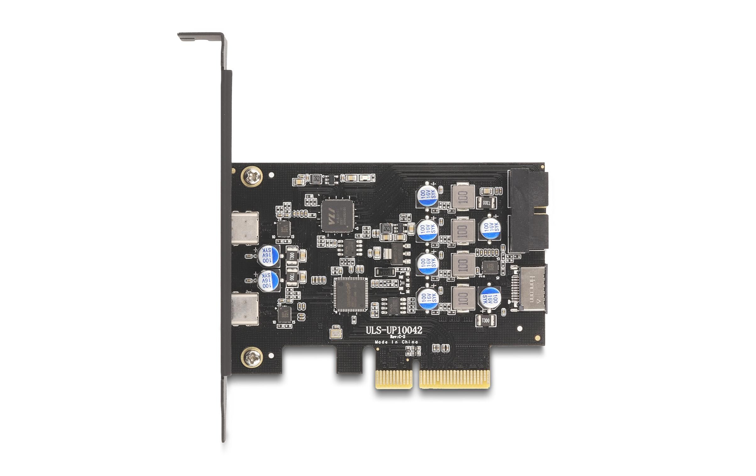 PCI-Express-Karte 90345 2x USB Typ-C LPDelock PCI Express x4 Karte zu 2 x extern USB Type-C + 1 x intern USB 10 Gbps Typ-E Key A und 1 x 19 Pin Pfostenstecker – Low Profile Formfaktor