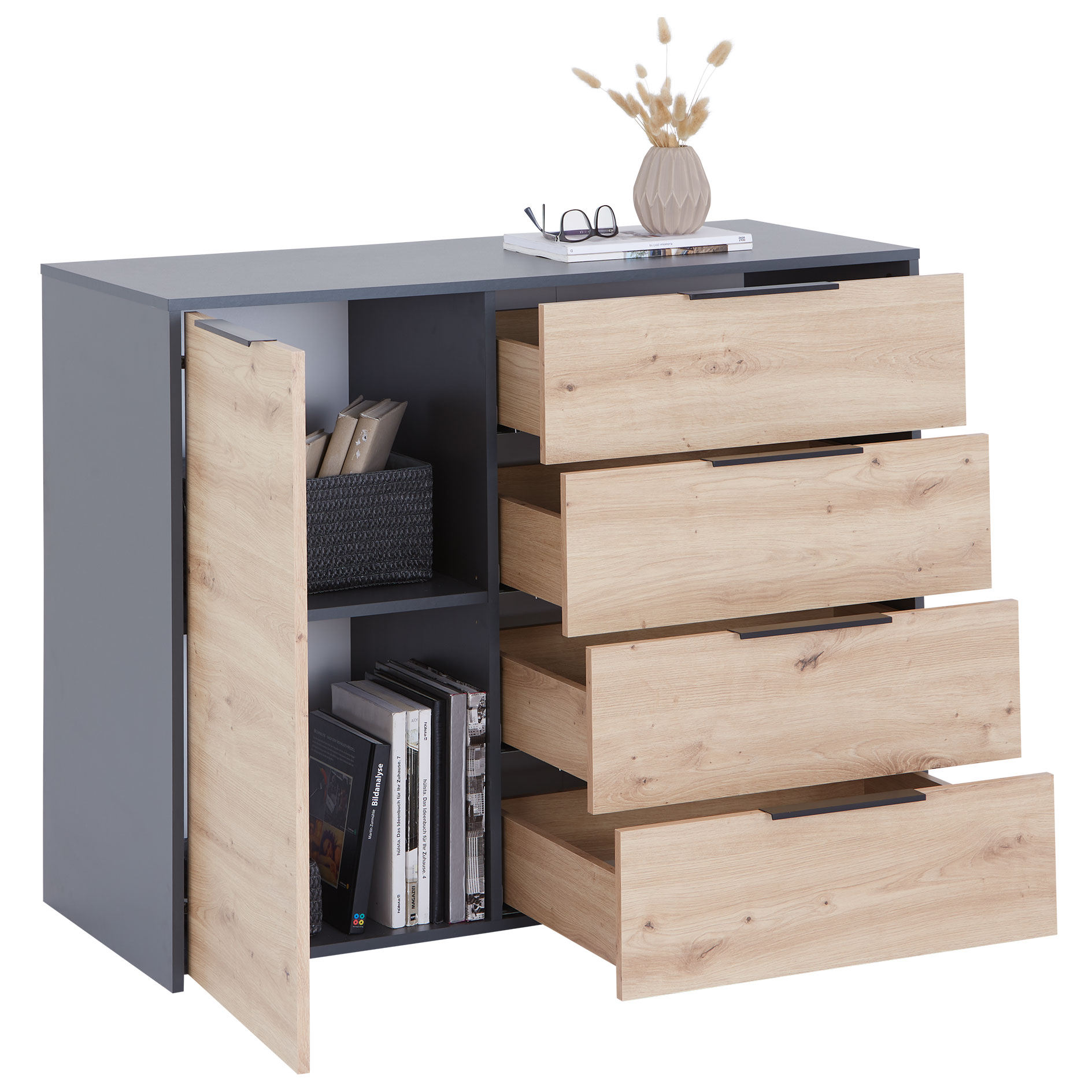 Kommode - Artisan Eiche - anthrazit - 50 cm Übertiefe - 115 cm