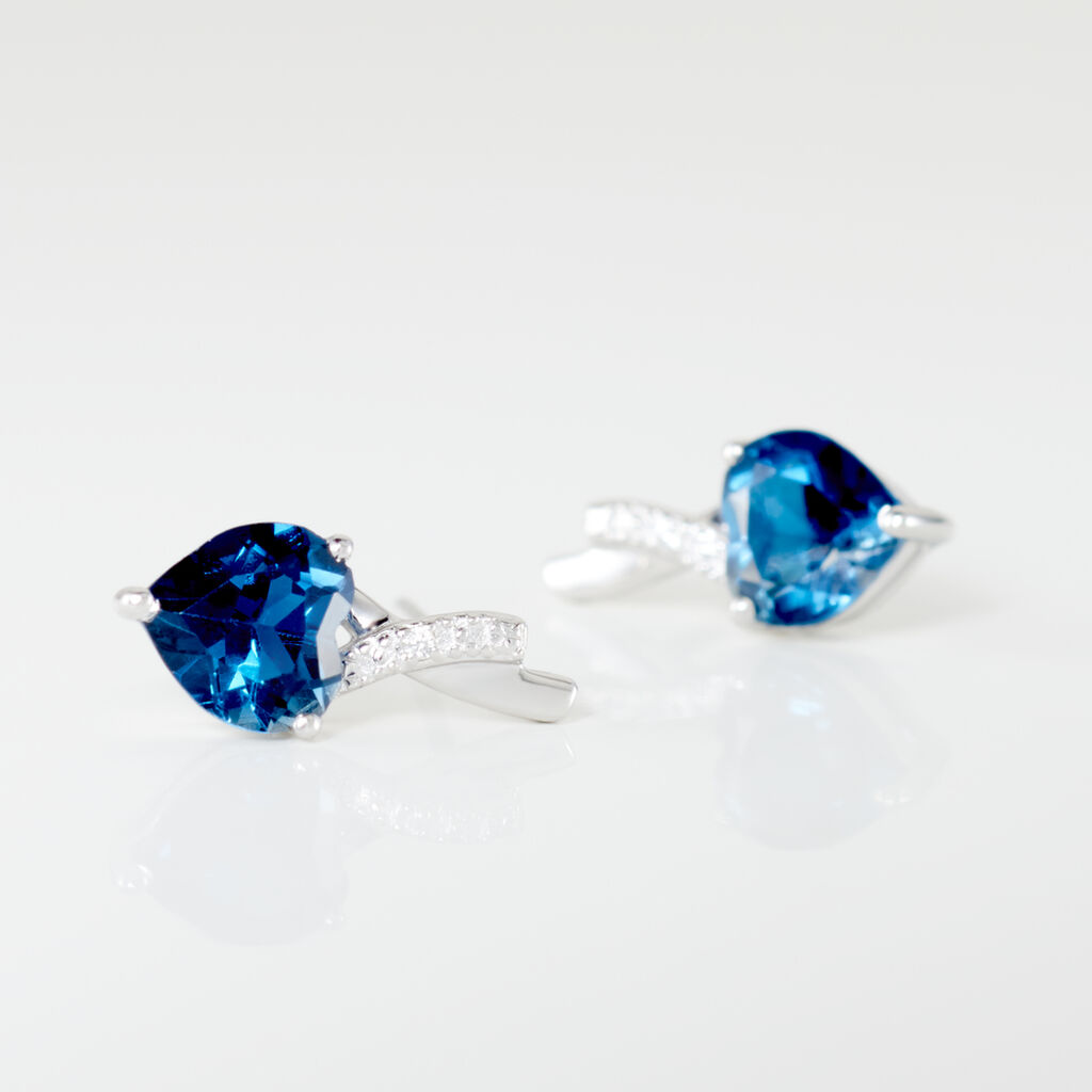 Boucles D'oreilles Pendantes Or Blanc Clothilde Topazes Oxydes