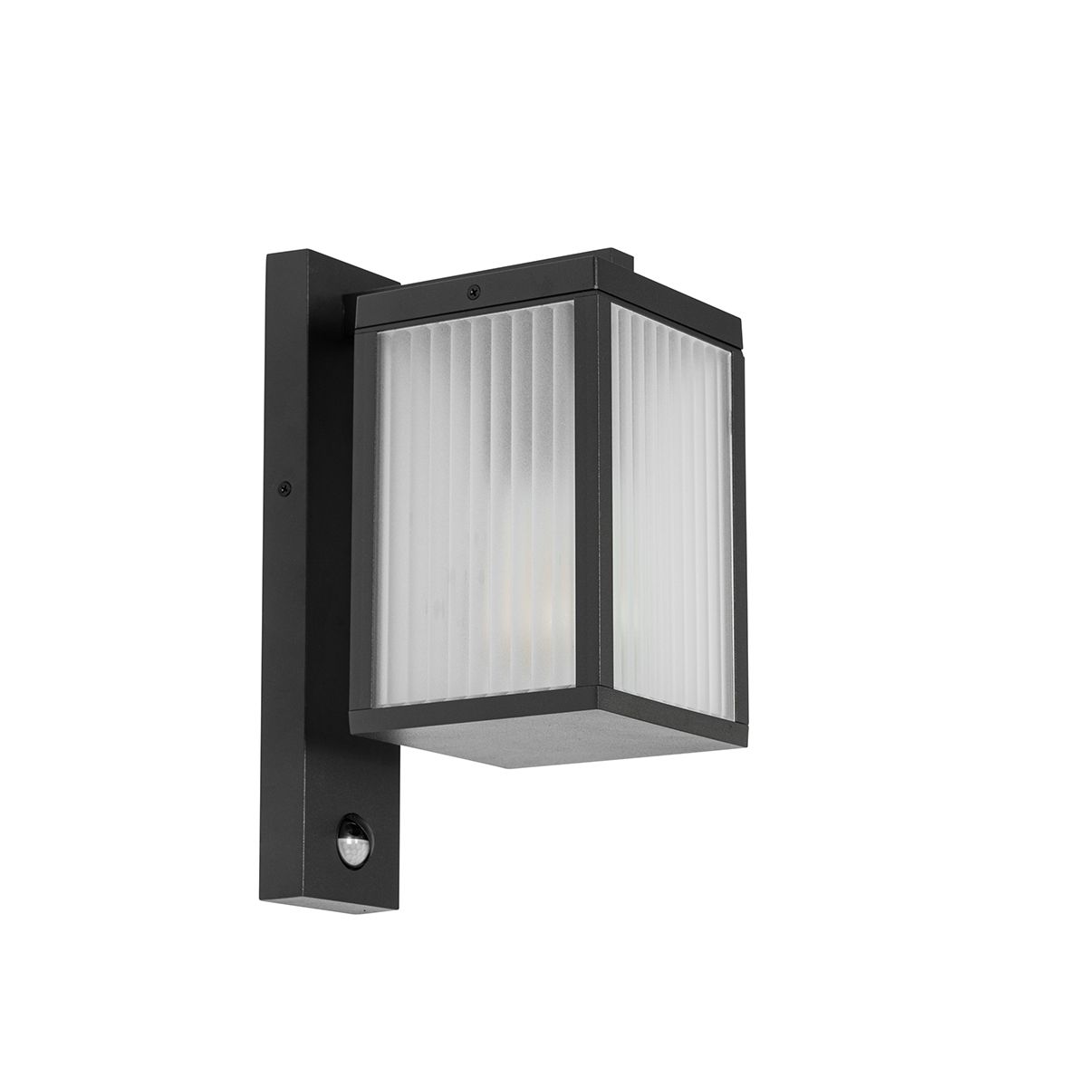 Buiten wandlantaarn zwart met ribbel glas en bewegingssensor - Charlois