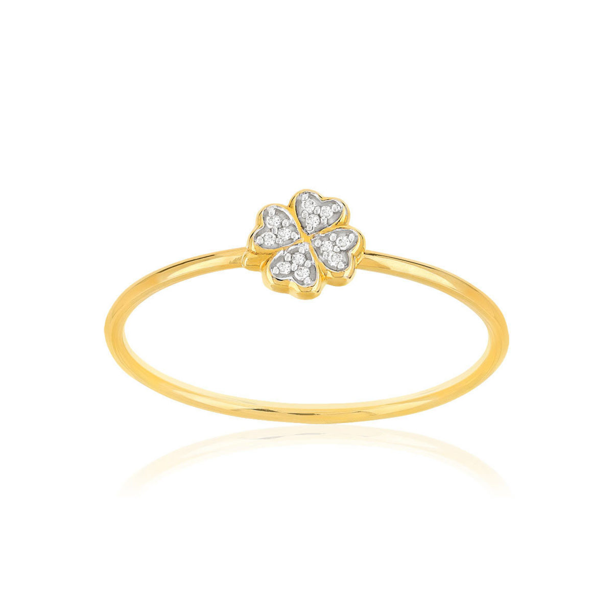 Bague or 375 2 tons trèfle diamants