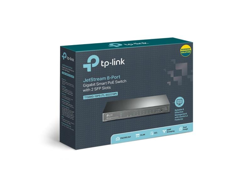 TP-Link PoE Switch Smart Managed 10 x 1G SG2210P 8 Port Omada 8-Port Gigabit Smart PoE  Switch mit 2 SFP-Steckplätzen