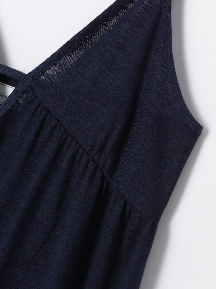 Vestido midi com alças finas e babado - Azul Marinho Escuro