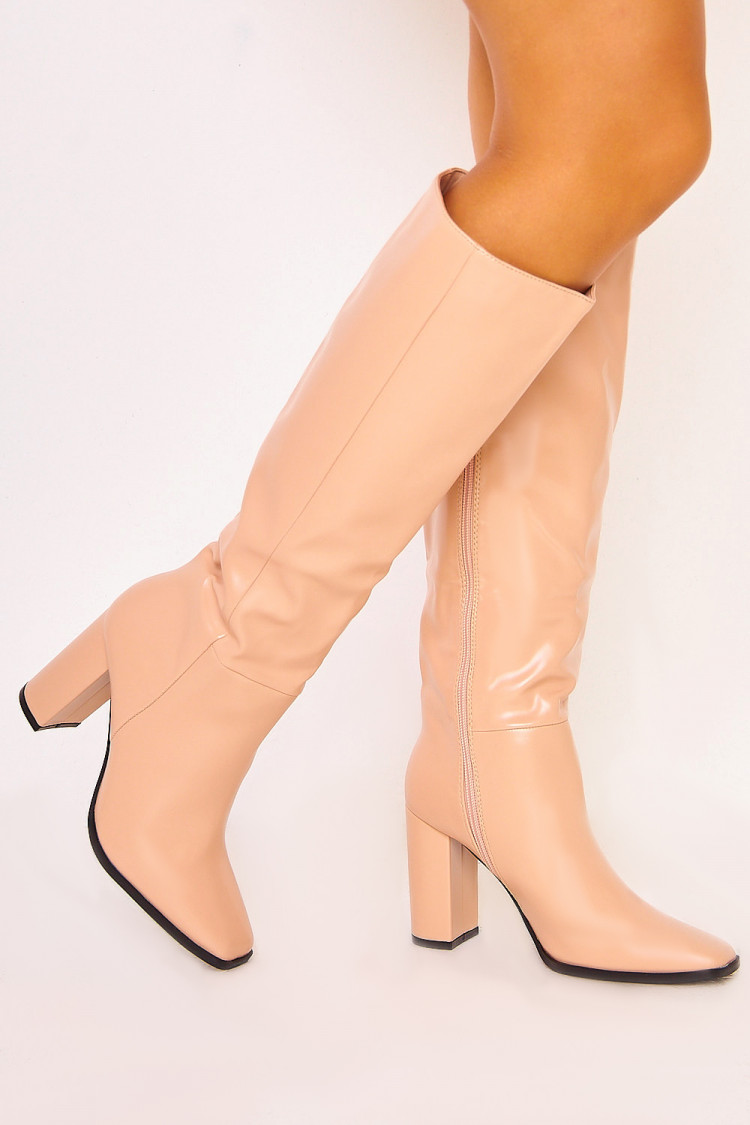 Bottes beige rosé à talon bloc