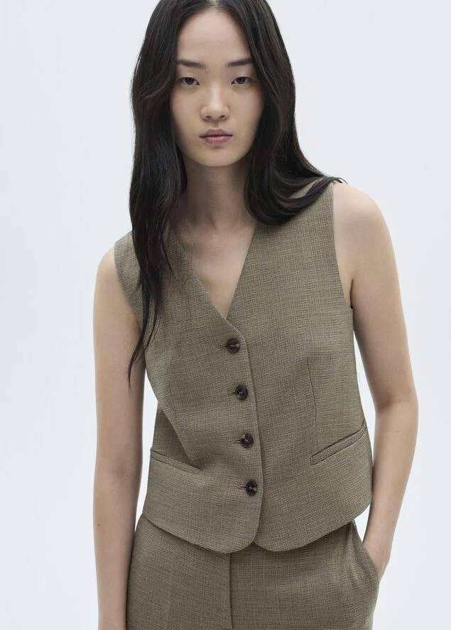 MANGO Micro houndstooth suit vest Beige - khaki