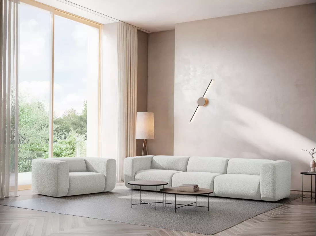 Module avec accoudoirs gauche en tissu texturé - beige - EKAHI