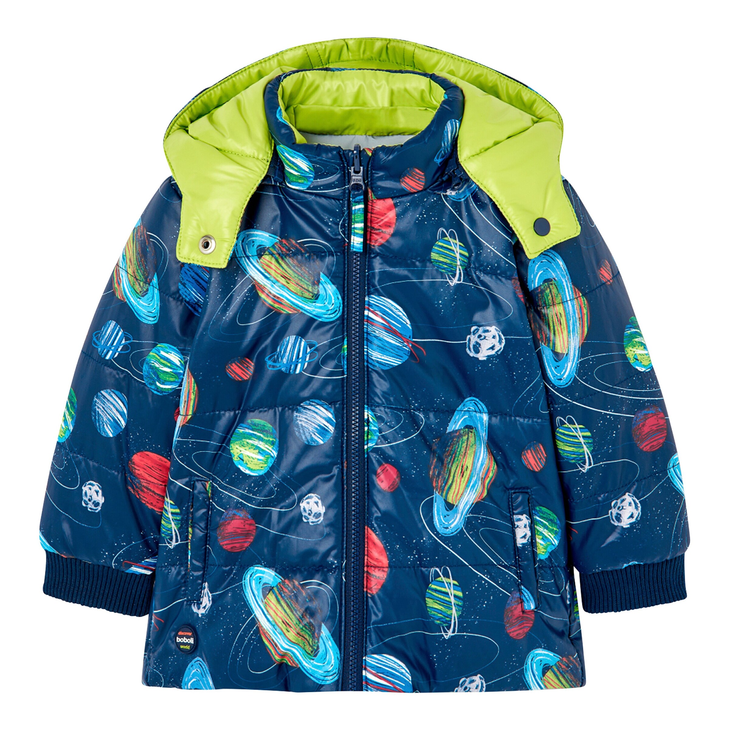 BOBOLI Wende-Winterjacke Planeten neongrün/marine
