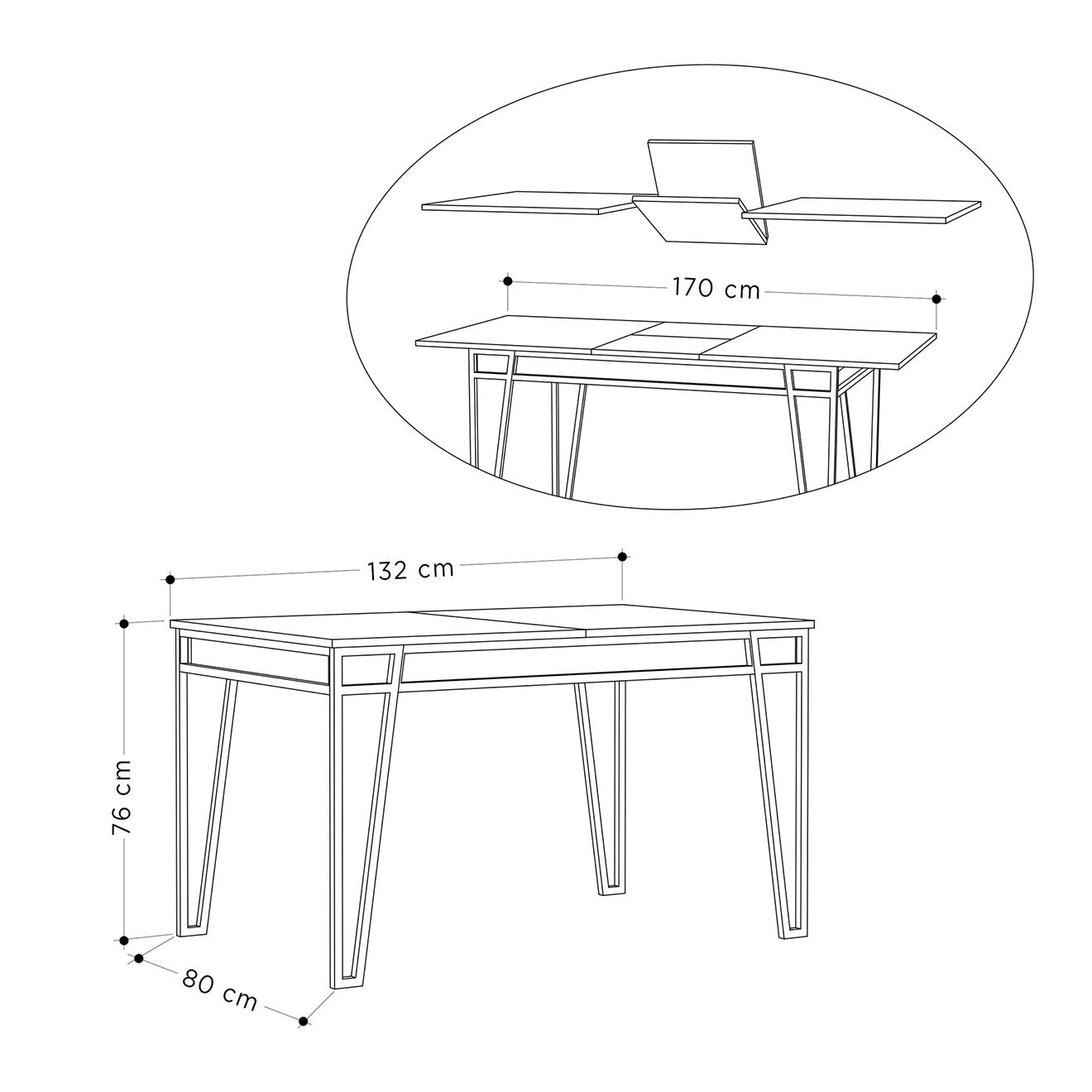 Wooden Art Table à manger Pal chêne - 132-170x80x76 cm