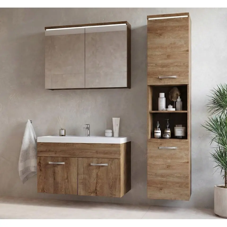 Badplaats Badkamermeubel Set Paso 80 x 40 cm - Bruin Eiken - Badmeubel met