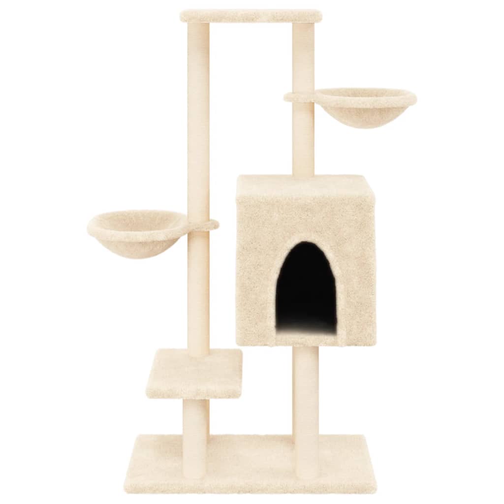 Arranhador para gatos vidaXL com postes de sisal, cor creme, 117 cm