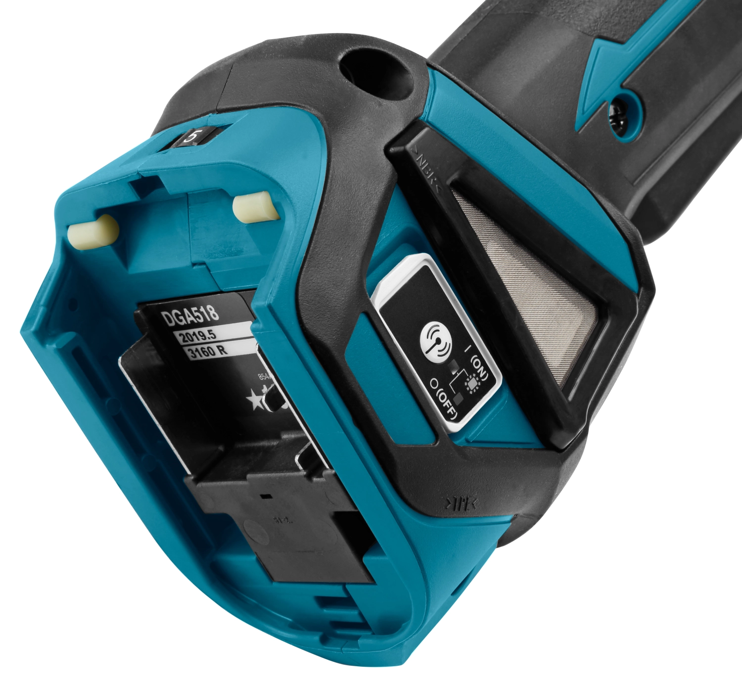 Makita DGA518RTJU 18V Li-Ion Accu AWS haakse slijper set (2x 5.0Ah accu) in Mbox - 125mm - koolborstelloos