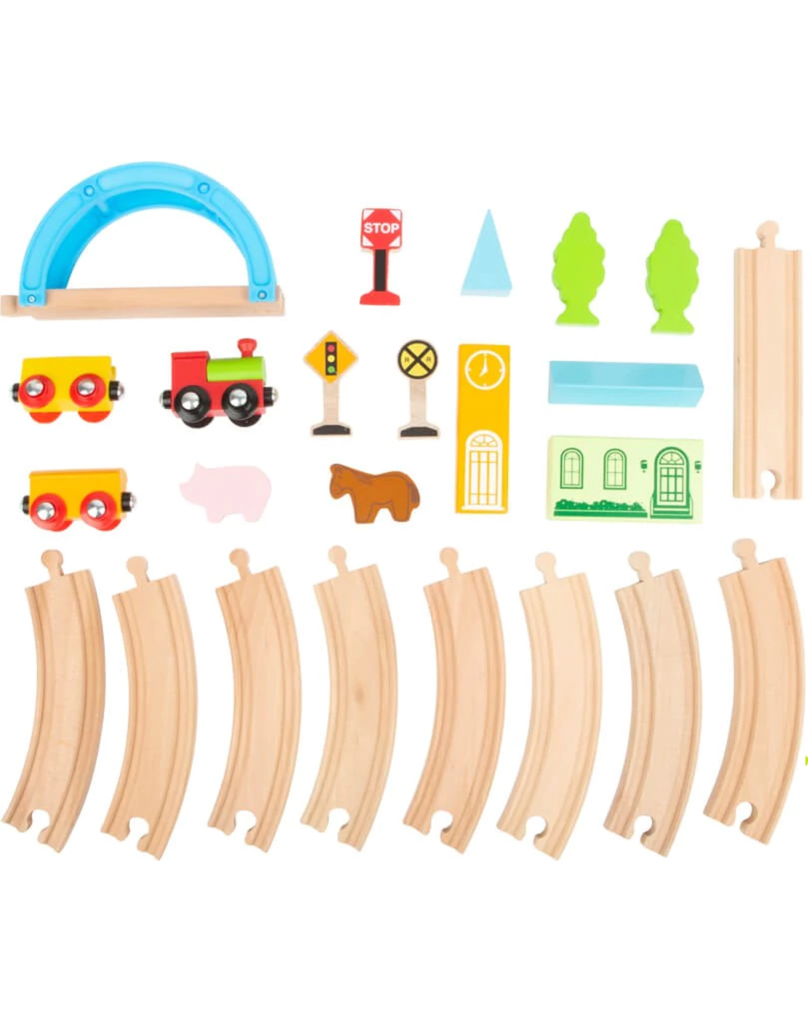 Holzeisenbahn STADT UND LAND 24-teilig in natur/bunt