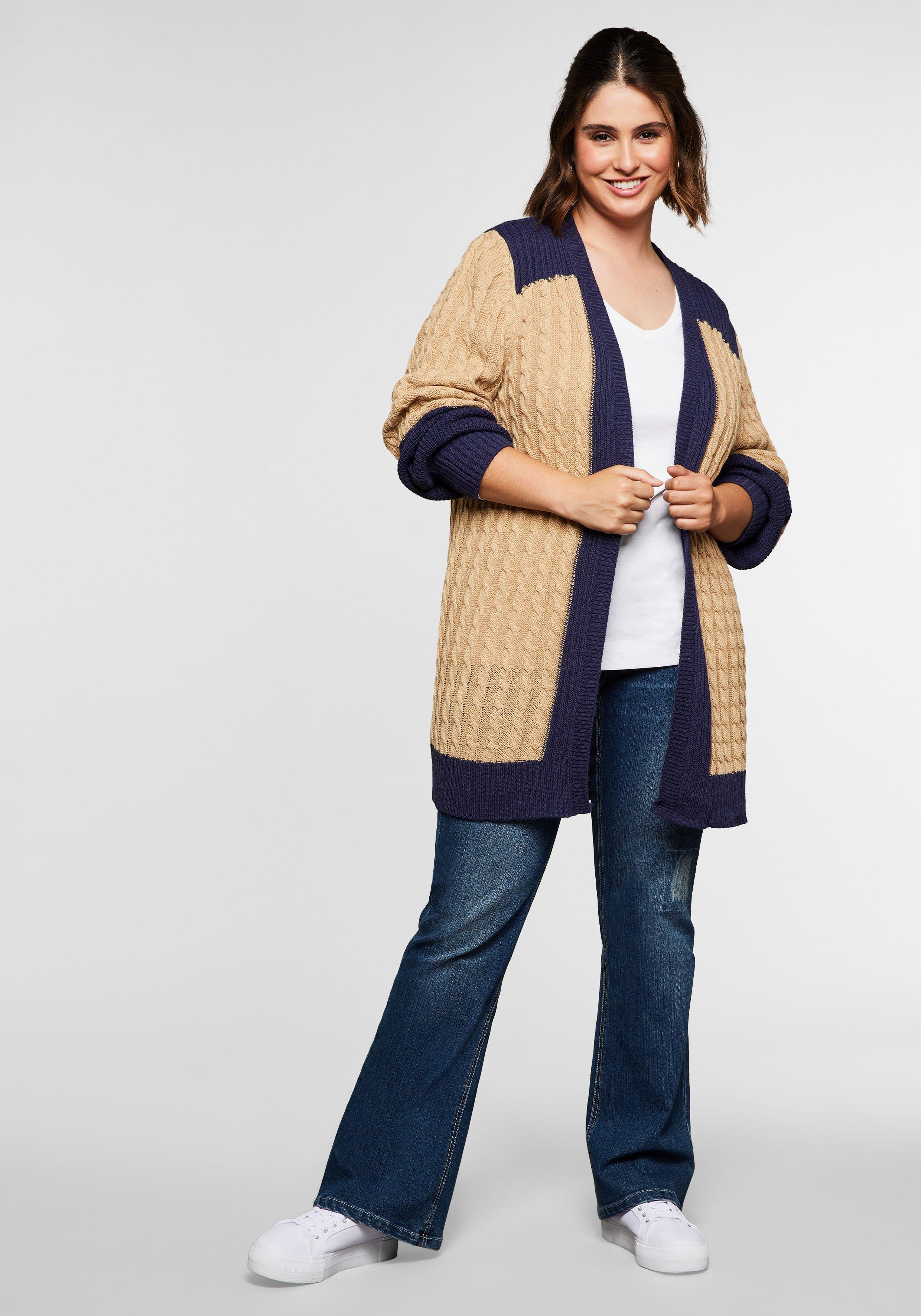 Strickjacke im Strukturmix, in offener Form