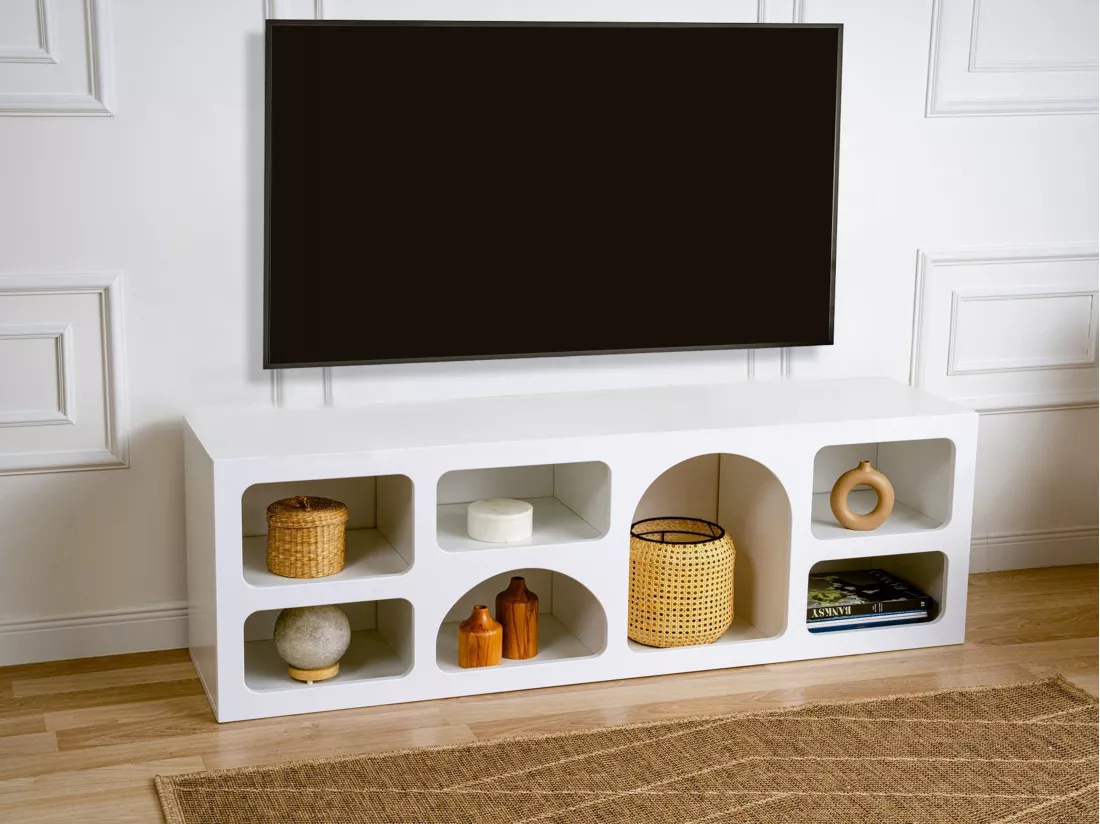 Meuble TV avec 7 niches - Blanc - LUELA