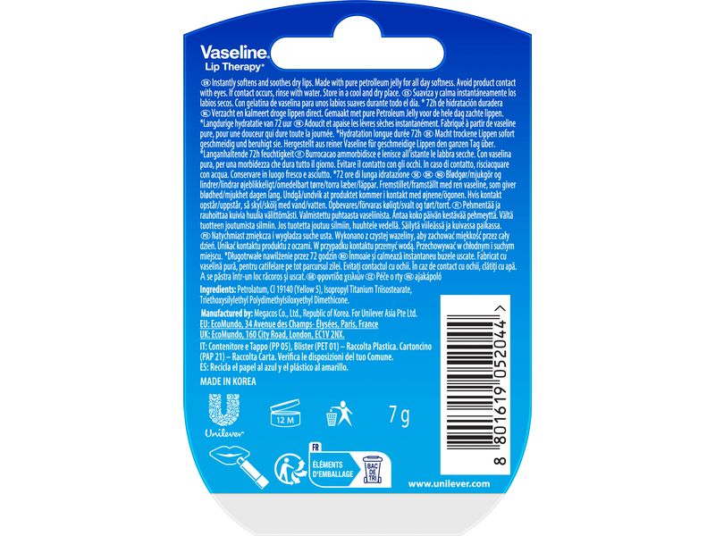 Vaseline Lippenpomade Original Mini 7 g Lippenbalsam für einen natürlichen Glanz