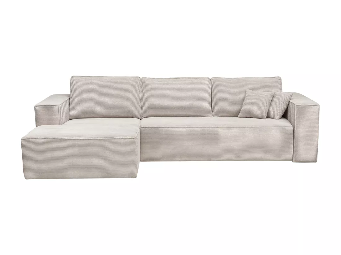 Canapé angle gauche convertible express velours côtelé beige - Couchage 140 cm - Matelas 13 cm AMELIA II