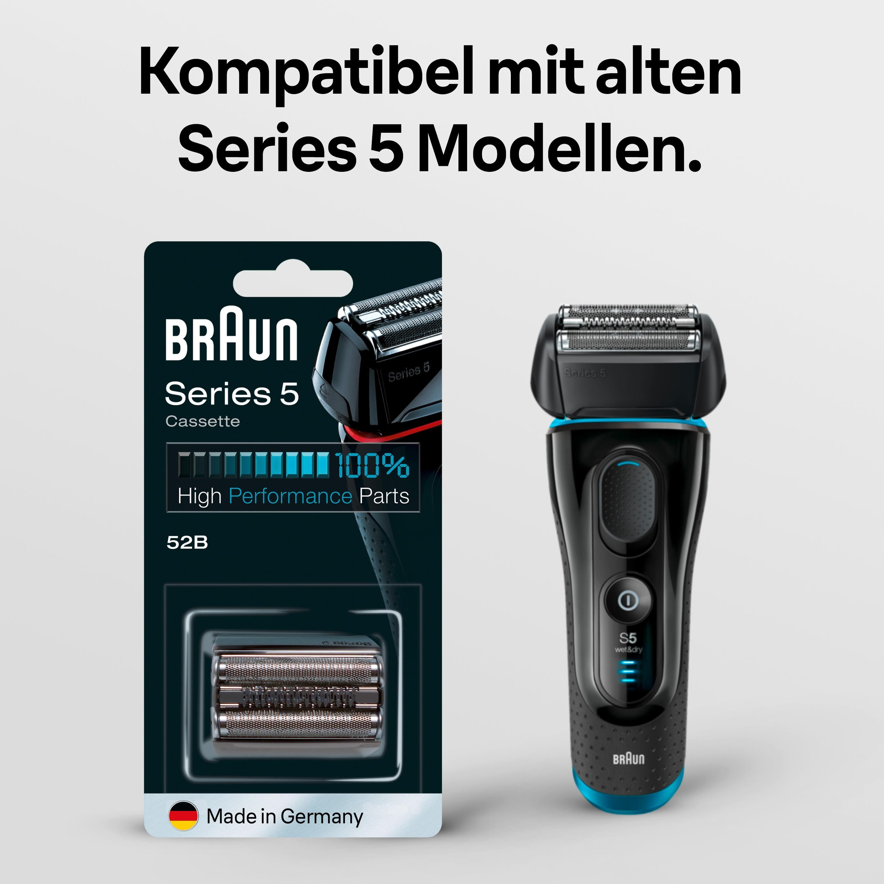 Series 5 52B Scherkopf Kassette BeardTrimmer Gesichts Haarentfernung Ersatz Rasierklinge - Silber / Schwarz