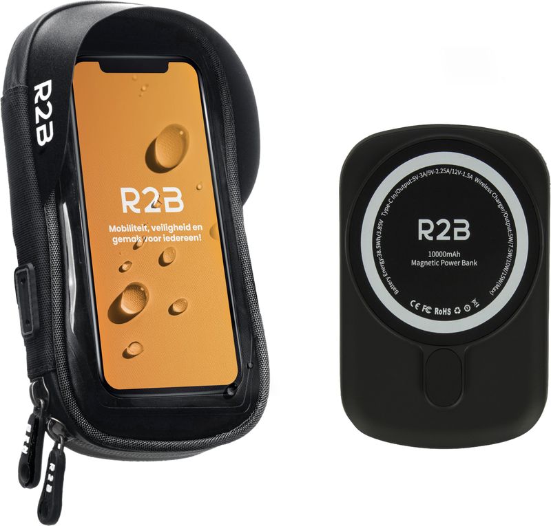 R2B - Telefoonhouder - Zwart - Model Den Haag - Waterdicht - Inclusief MagSafe Powerbank