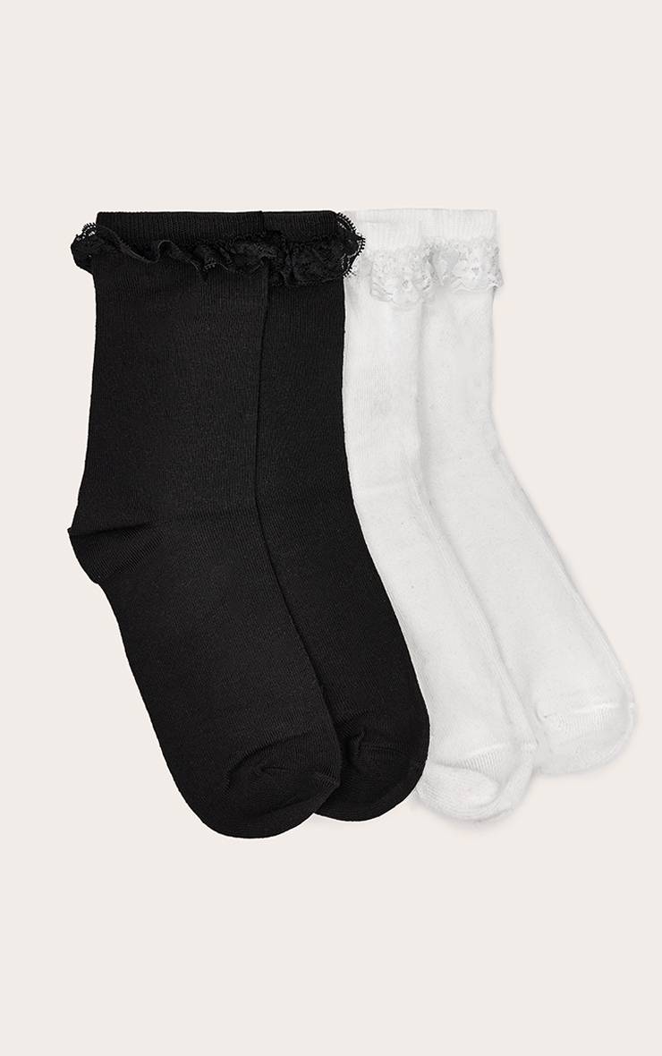 Noir Lot De 2 Paires De Chaussettes À Volant En Dentelle Blanche Et Noire