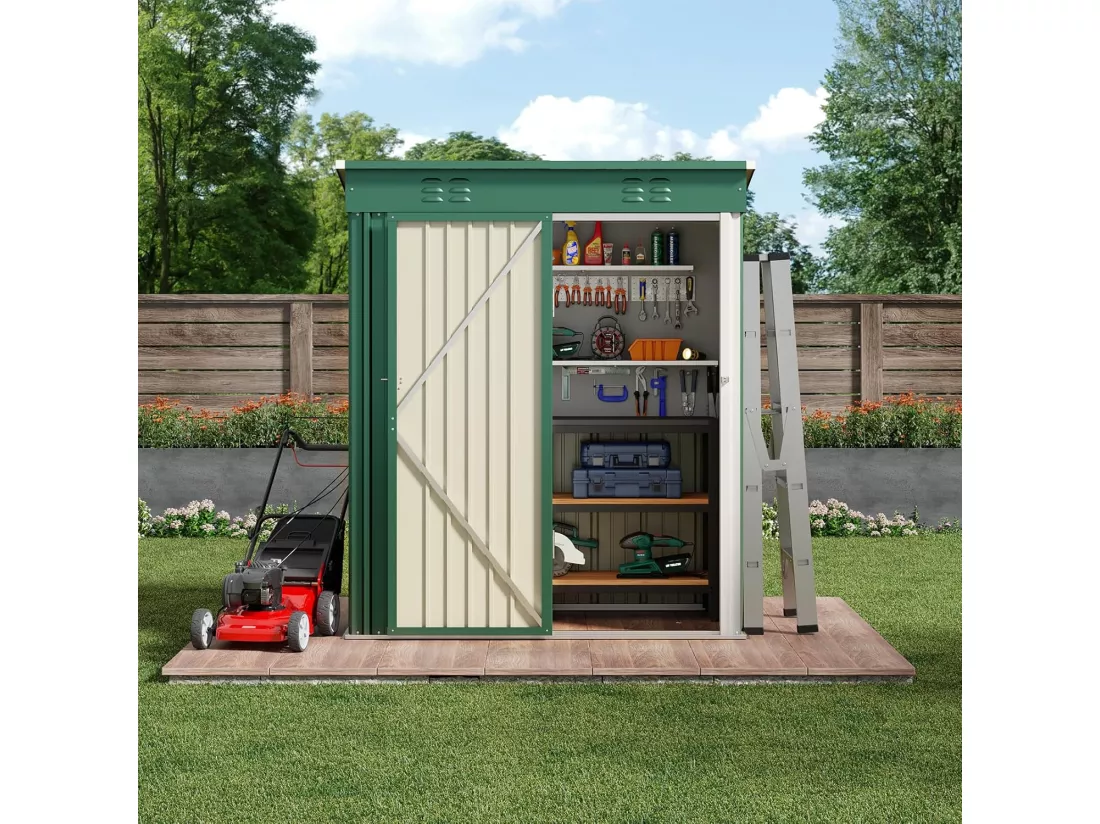 Bealife Abri de Jardin en Métal 162 x 95 x 182 cm Cabanon Vert sur Terrain
