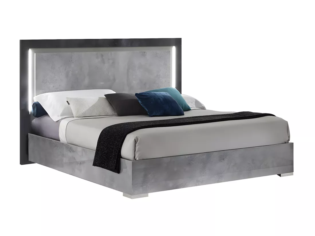 HYDE - Chambre Complète 140x190cm Gris Effet Pierre avec Leds