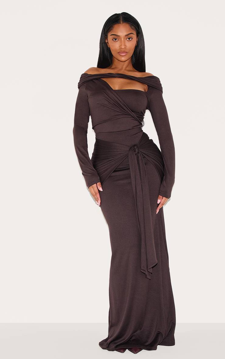 Chocolat Jupe Maxi Drapée Enveloppante Super Douce Shape