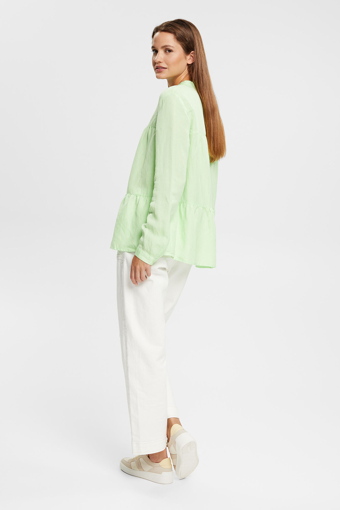 Blusa de linho com painéis e modelagem solta - Verde