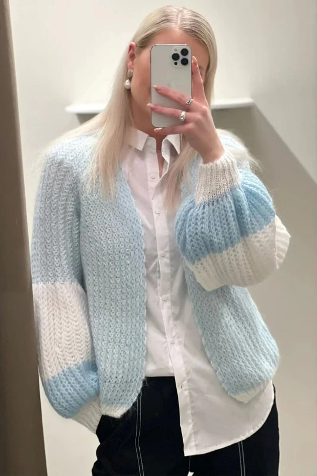 Noella Liana Knit Cardigan lightblue white