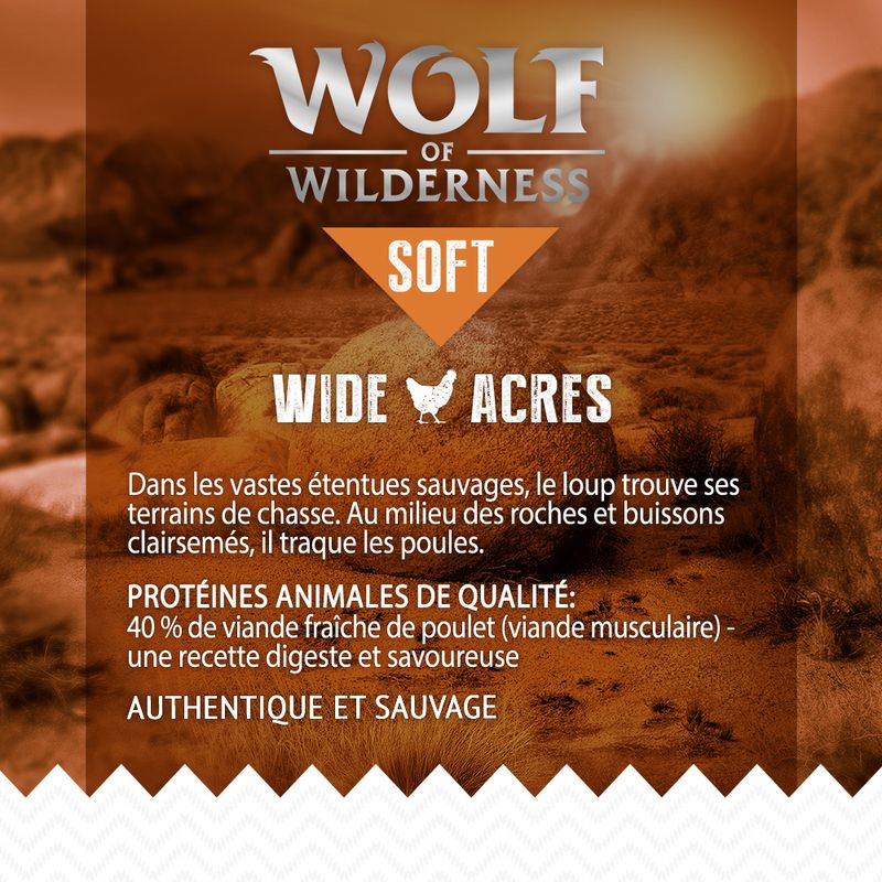 Wolf of Wilderness Adulte Soft Wide Acres, poulet
