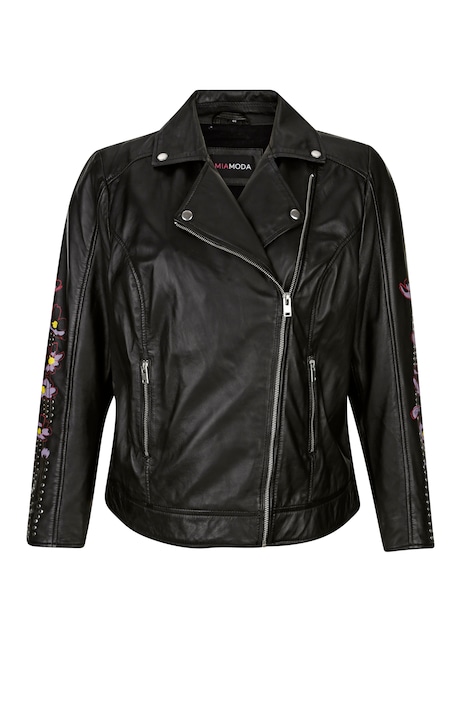 Bikerjacke, Lederoptik, Ärmelstickerei Ziernieten, Zipper