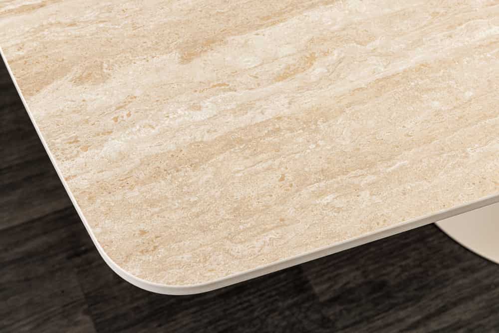 Ausziehbarer Esstisch VOGUE 160-240cm beige Keramik Travertin Metall champagner greige