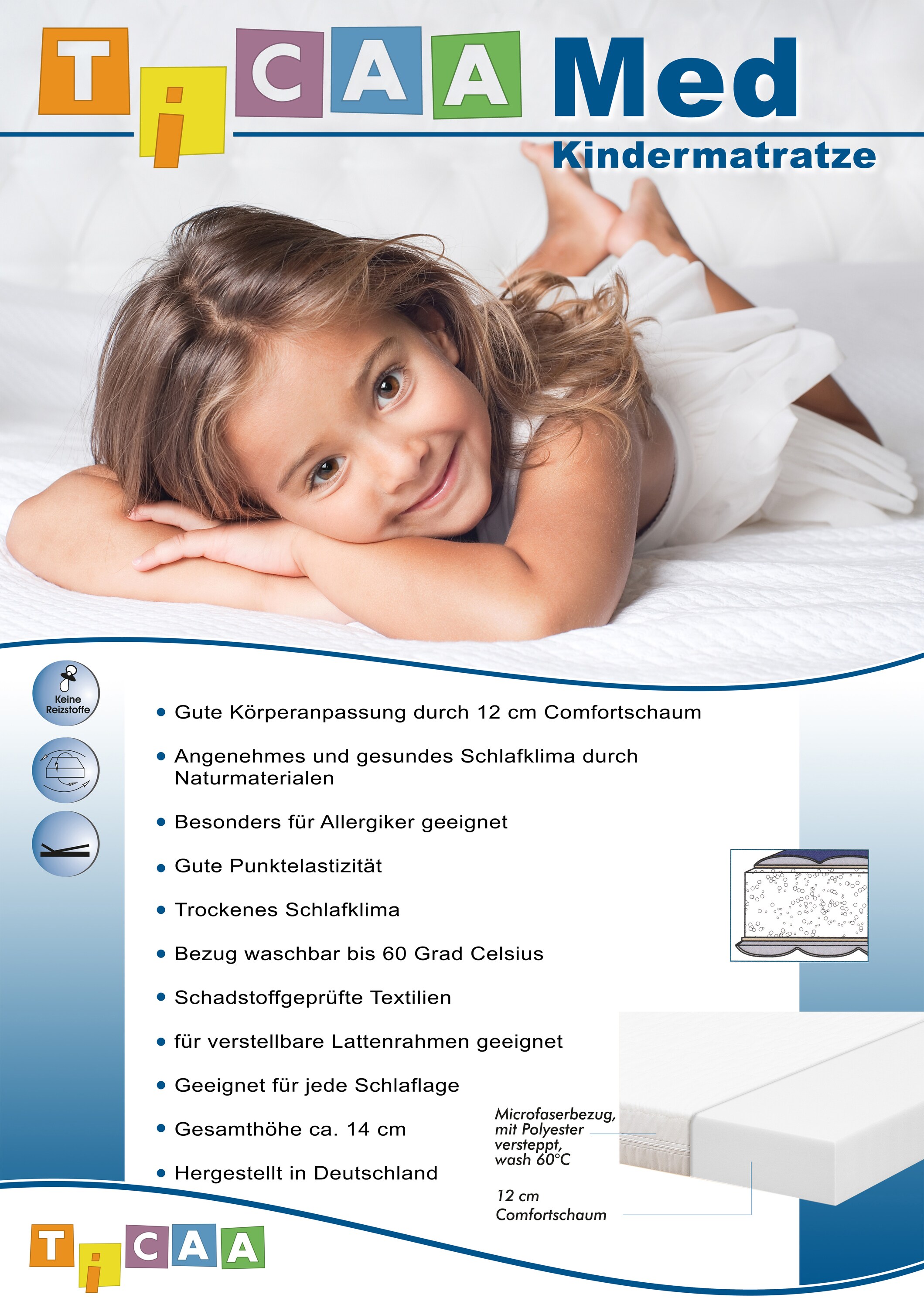 TiCAA Set Rollrost + Kindermatratze MedAllergen 90x200cm