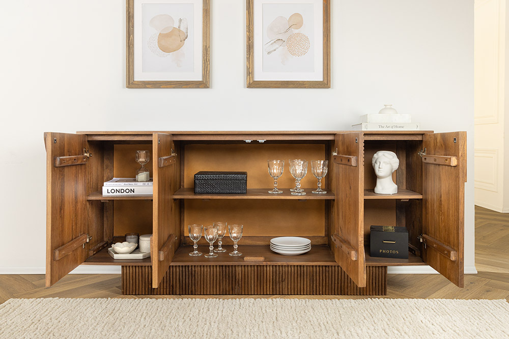 Design Sideboard ART DECO 170cm braun smoked Mangoholz massiv 3D-Front