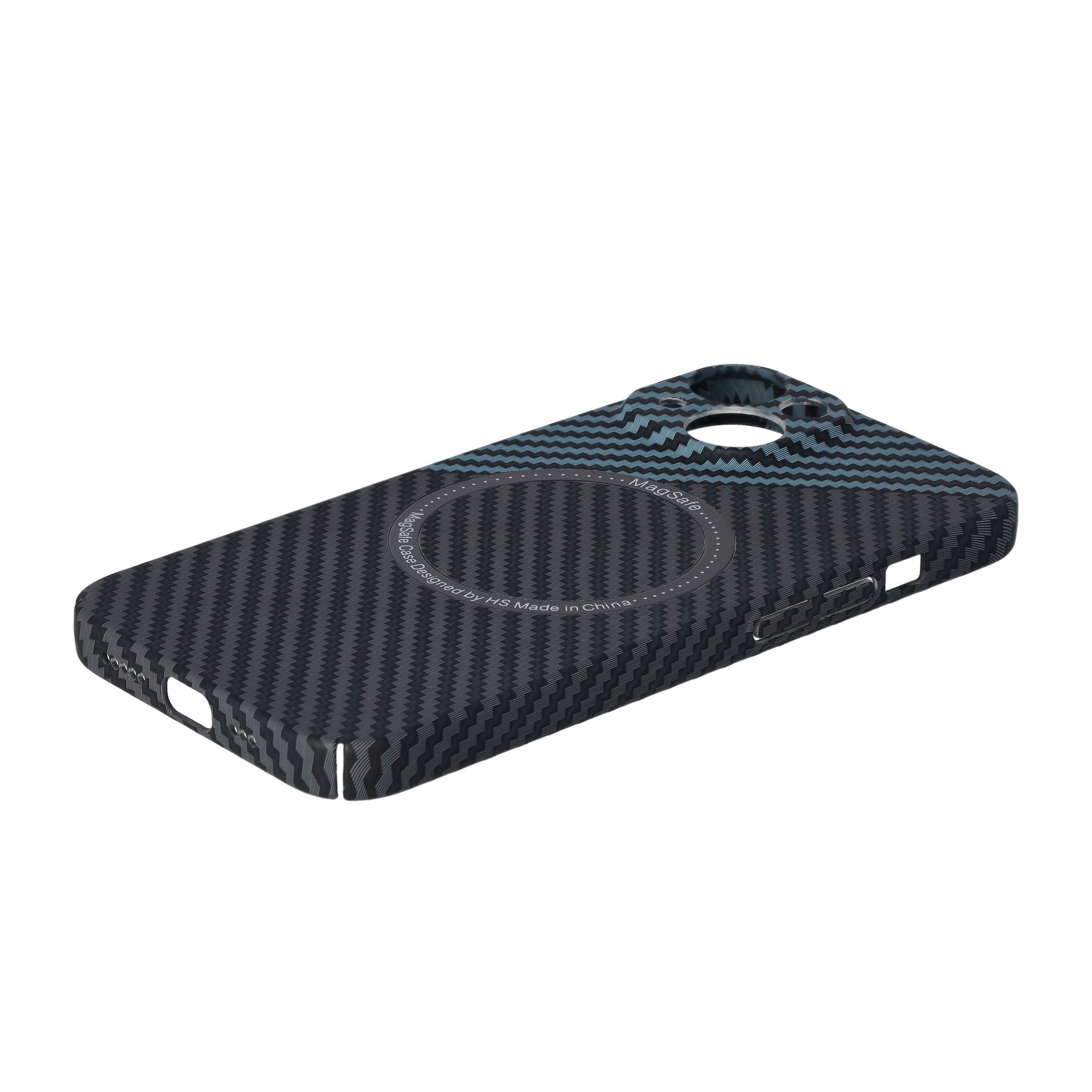 iPhone 14 MagSafe Hardcase Hülle im Carbon Look - Schwarz / Blau