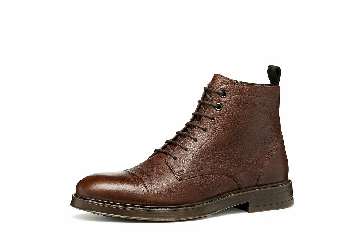 GEOX<br>Botas de tornozelo em couro respirável com cadarços Henreys
