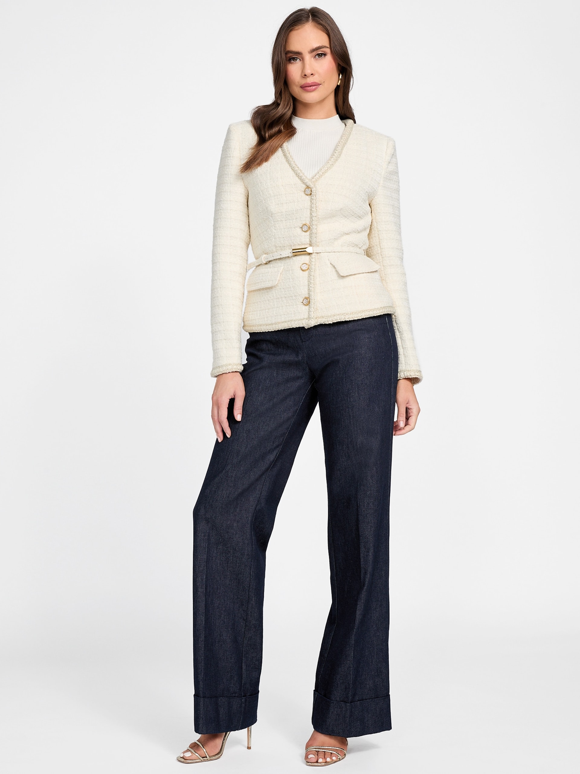 Blazer Eco Sue com cinto em bouclé