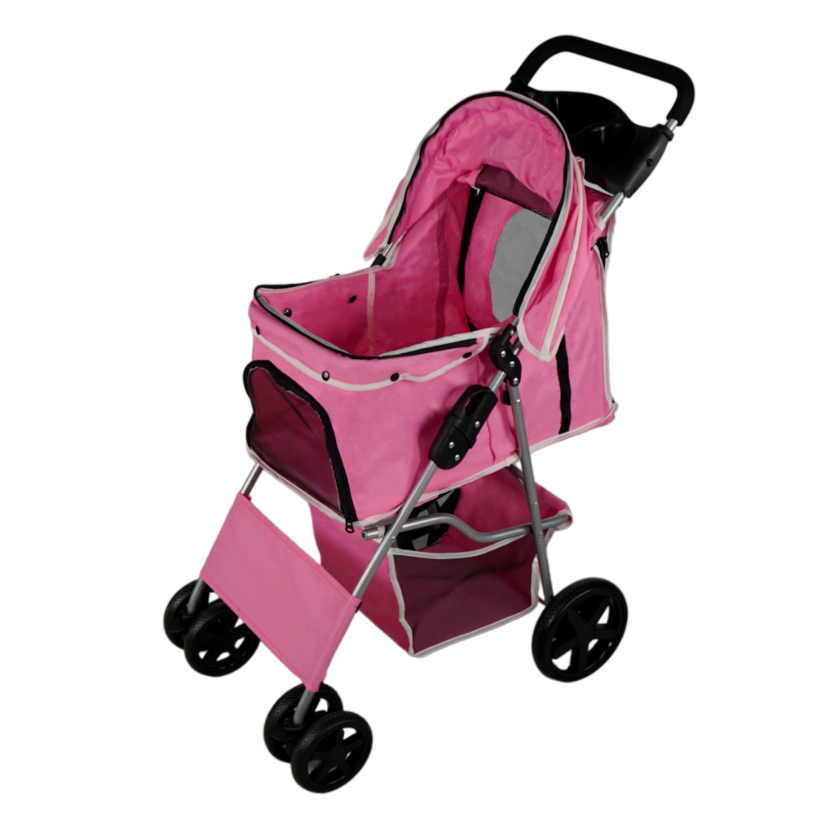 Carrinho para animais de estimação com capa de chuva - Rosa