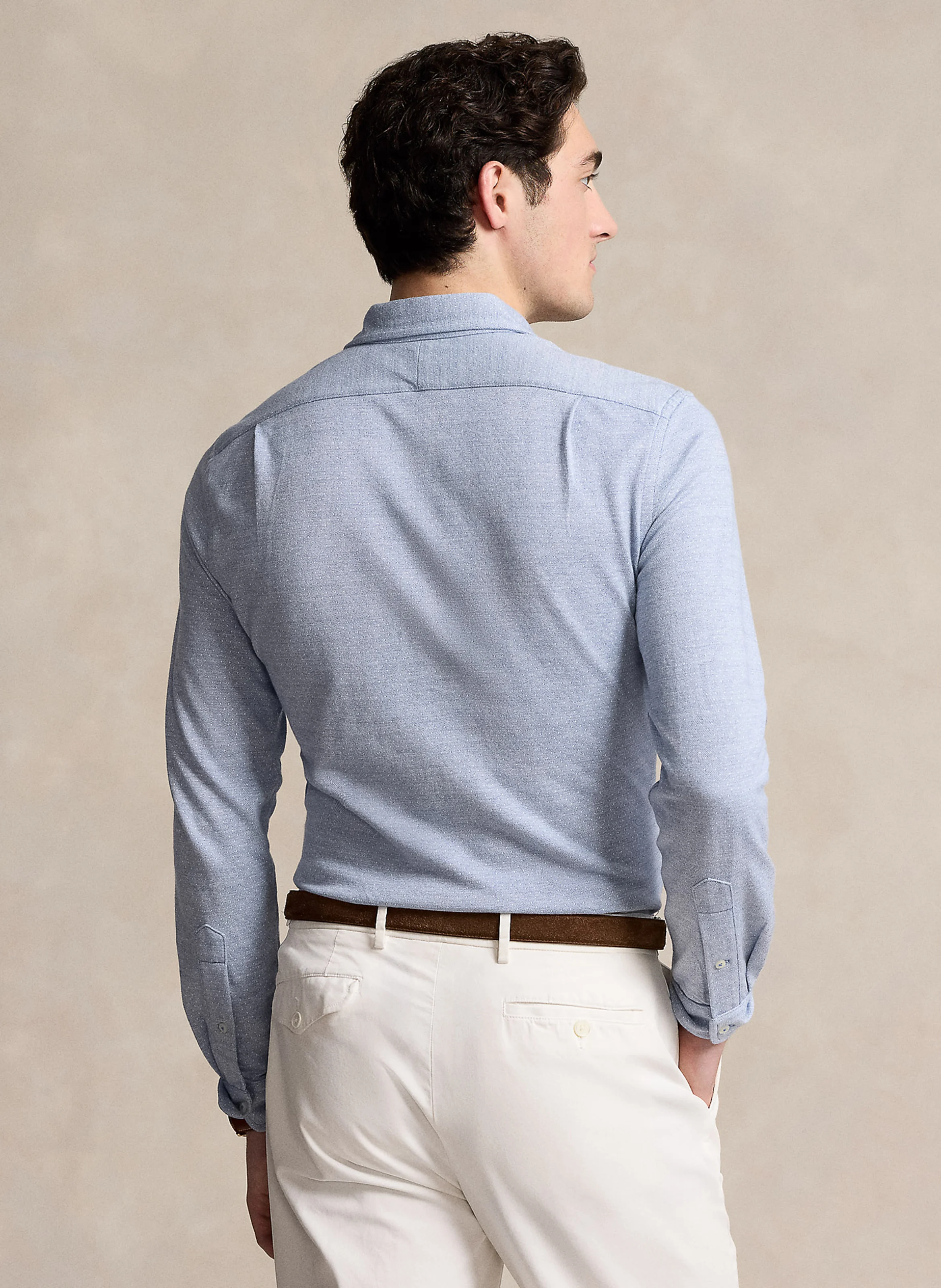 Chemise droite col italien en coton | Bleu