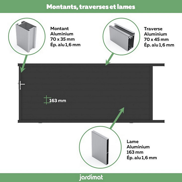 Portail Jardimat coulissant aluminium Alpes noir - 350 x h.160 cm