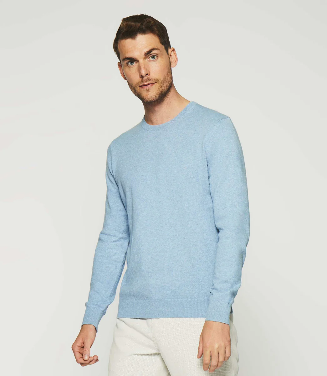 Pull col rond en coton cachemire bleu ciel DRISS