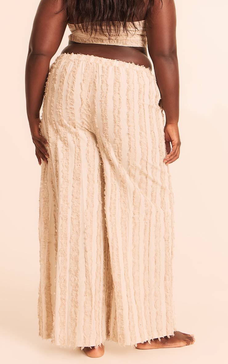 Gris Pierre Pantalon De Plage Grande Taille En Lin Effiloché À Jambes Larges