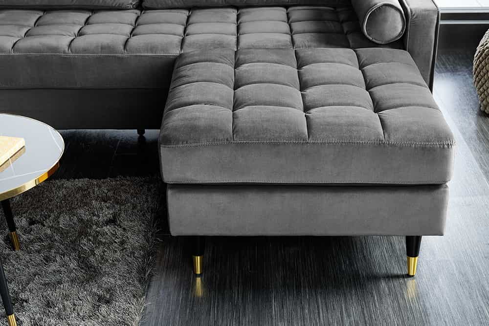 Design Hocker COZY VELVET 80cm grau Samt goldene Füße