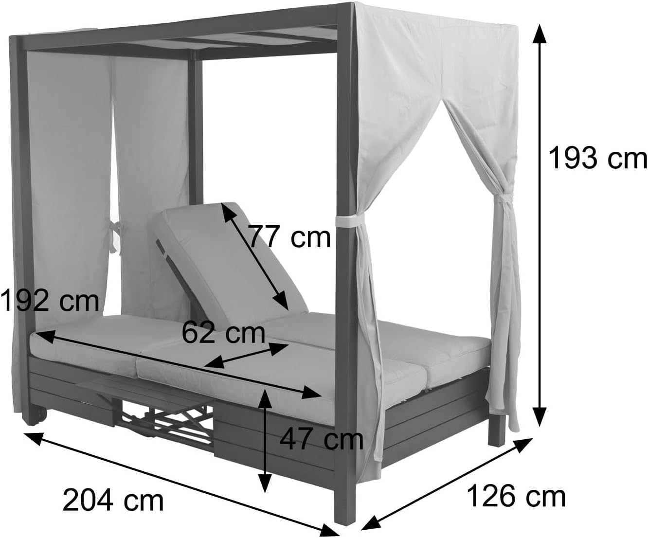 Mendler Aluminium Lounge-Gartenliege HWC-O18, XL Sonnenliege Bali-Liege Daybed, 10cm-Polster 193x126x204cm schwarz Kissen Creme