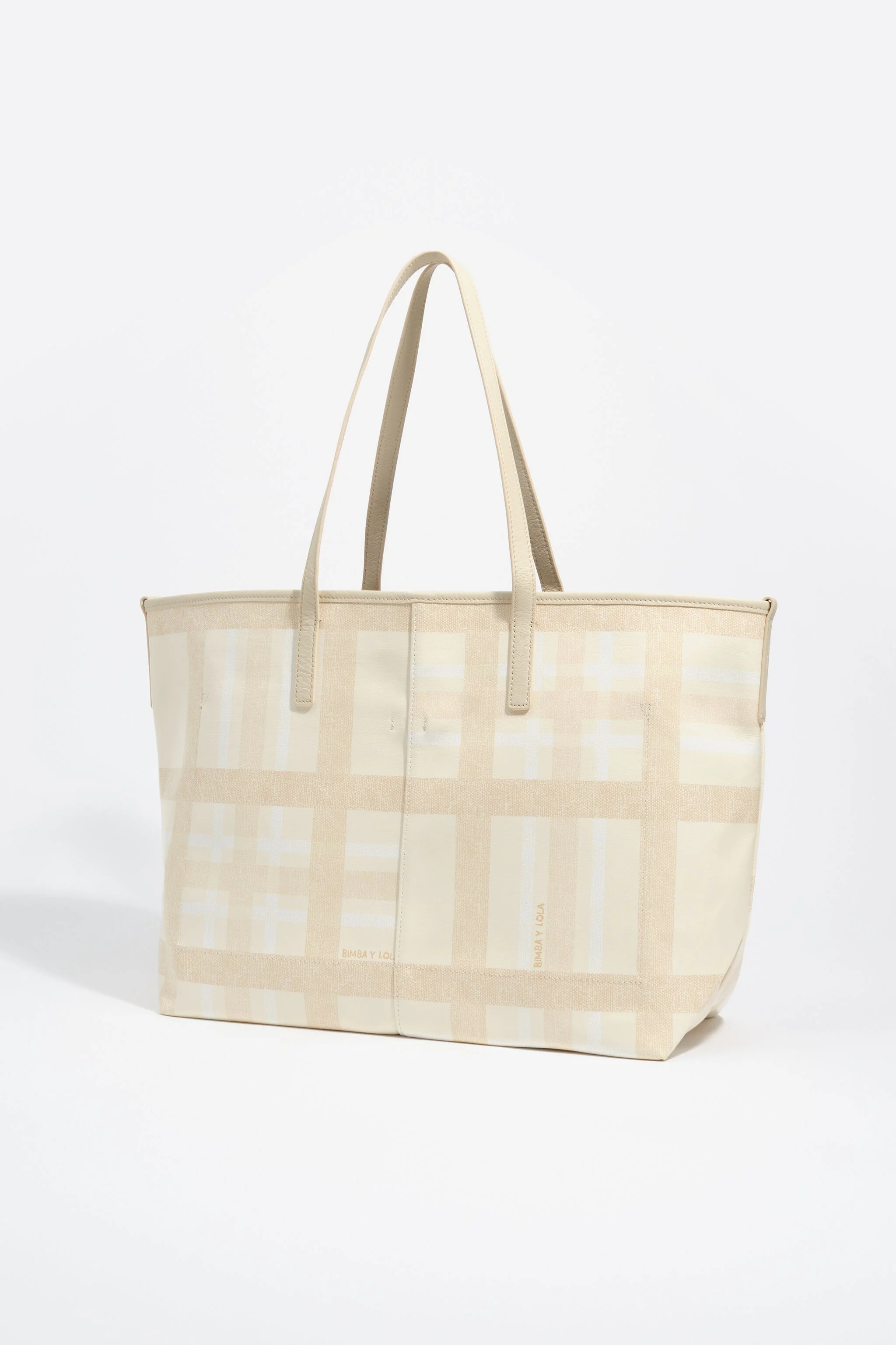 Sacola de compras grande em tartan marfim