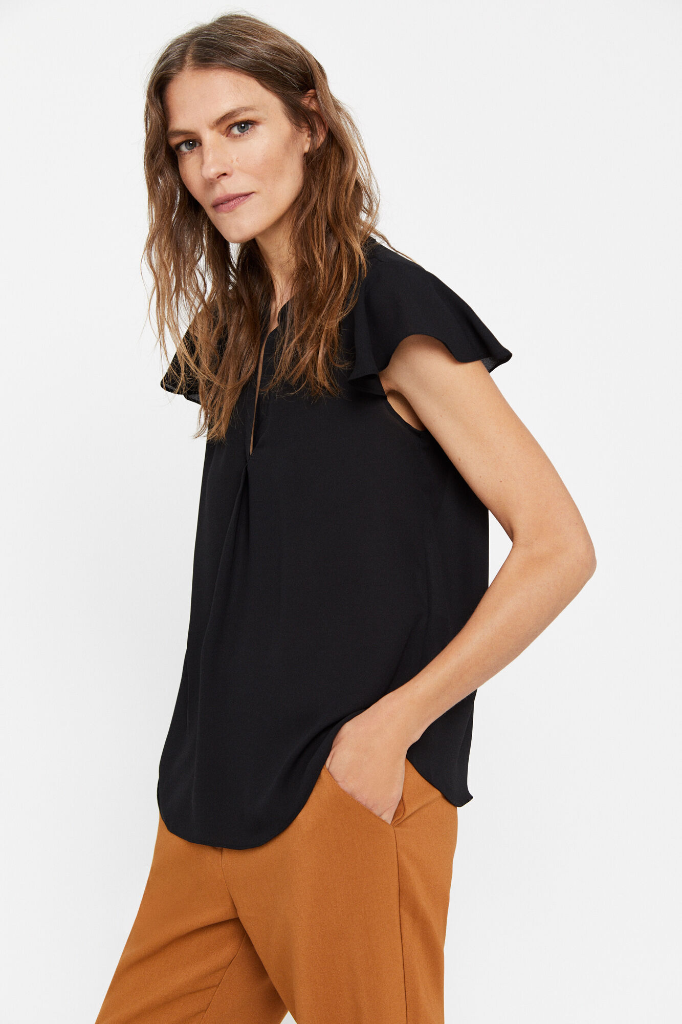 Blusa com mangas franzidas - Preta
