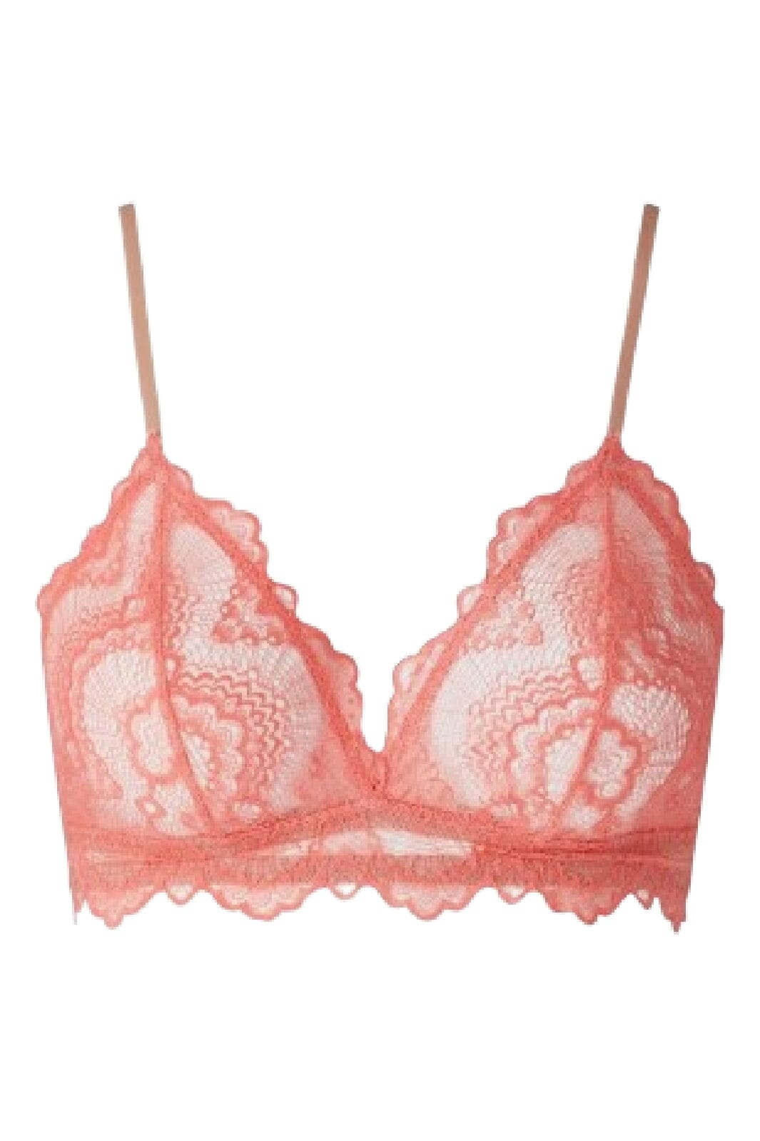 Understatement Underwear Lace Satin Triangle Bralette coral sand
